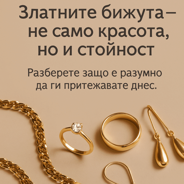 Златни бижута като форма на съхраняване на стойност и инвестиция – стилна композиция с пръстени, гривни и златна монета